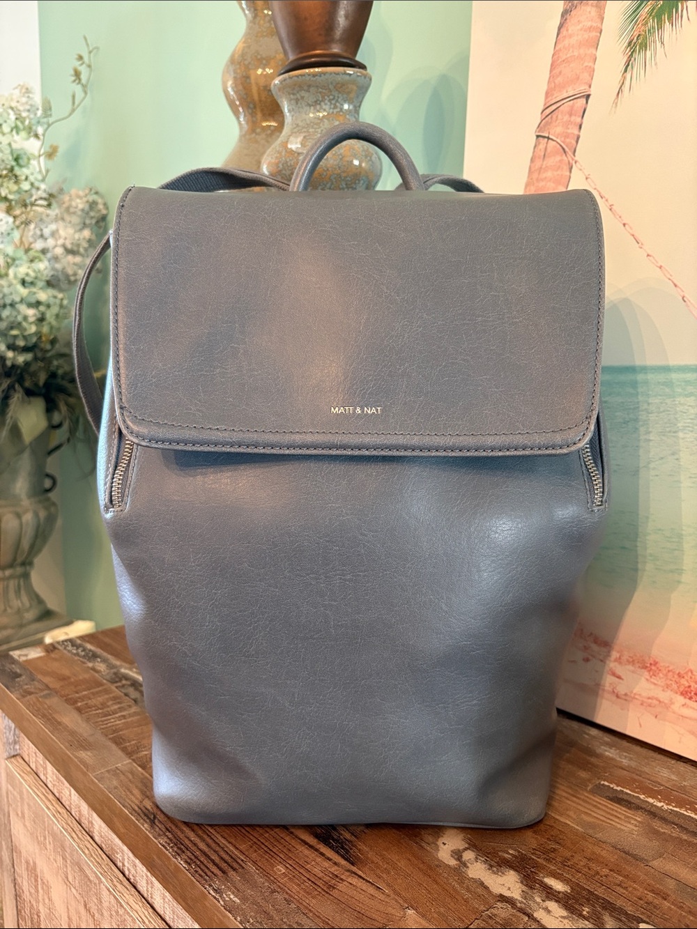 Matt & Nat Blue Charcoal Vegan Leather Backpack in Slate like new condition
